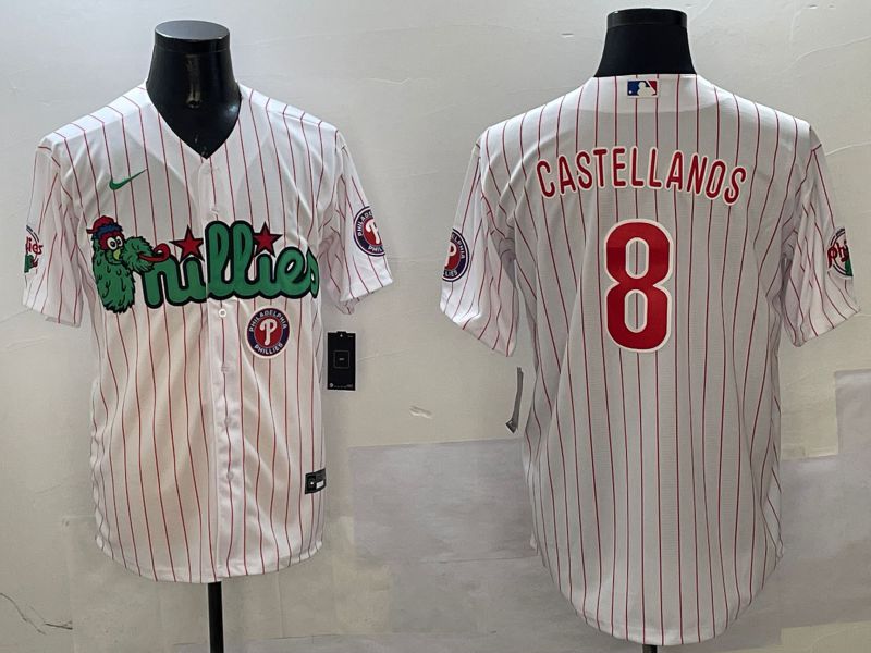 Men Philadelphia Phillies #8 Castellanos White Stripe Three generations Joint Name Game 2025 Nike MLB Jersey style 1->philadelphia phillies->MLB Jersey